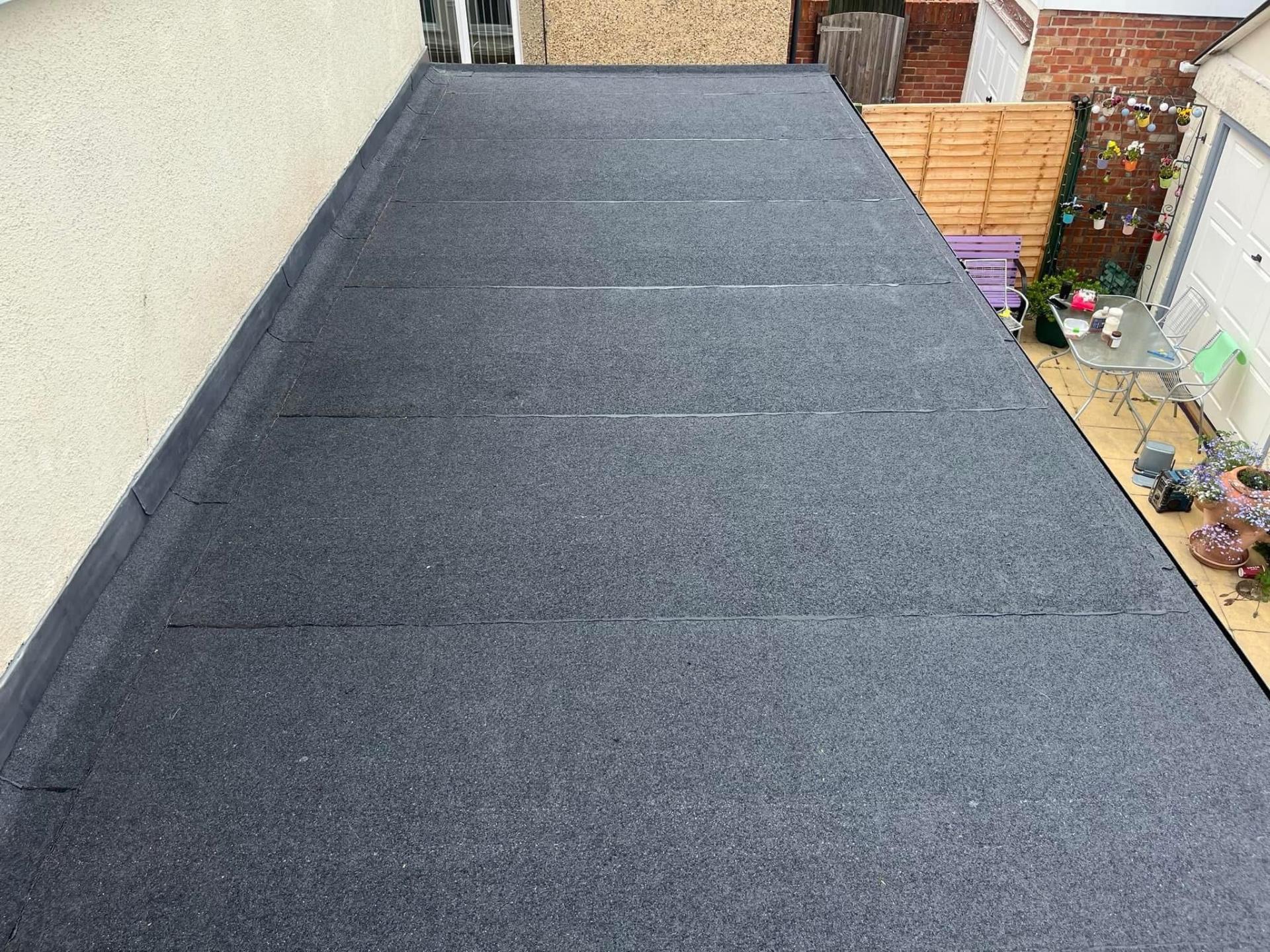 Completed EPDM flat roof installation on a house extension in County Durham