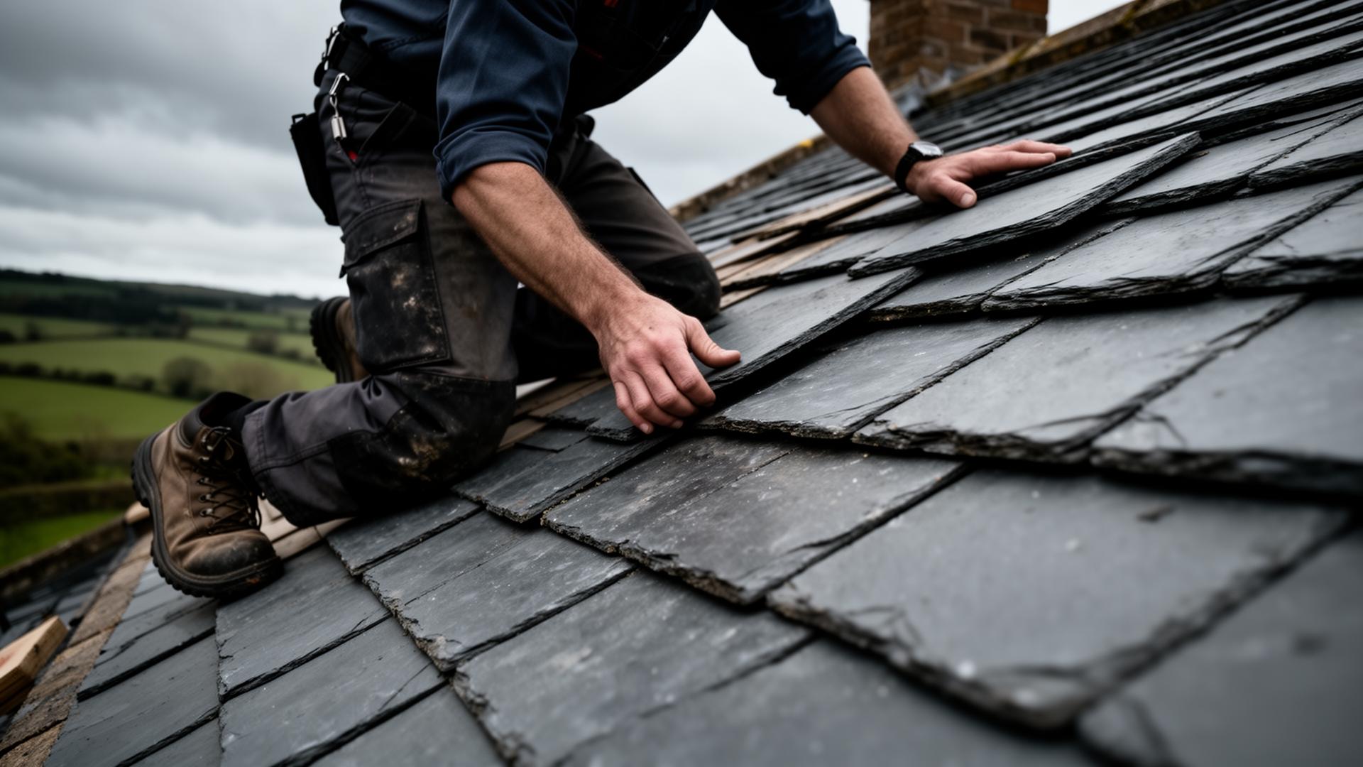 Experienced roofer installing tiles on a residential roof in County Durham