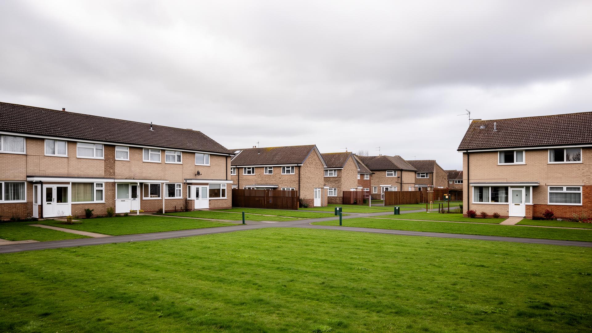 Residential estate with houses and green spaces in Peterlee, County Durham