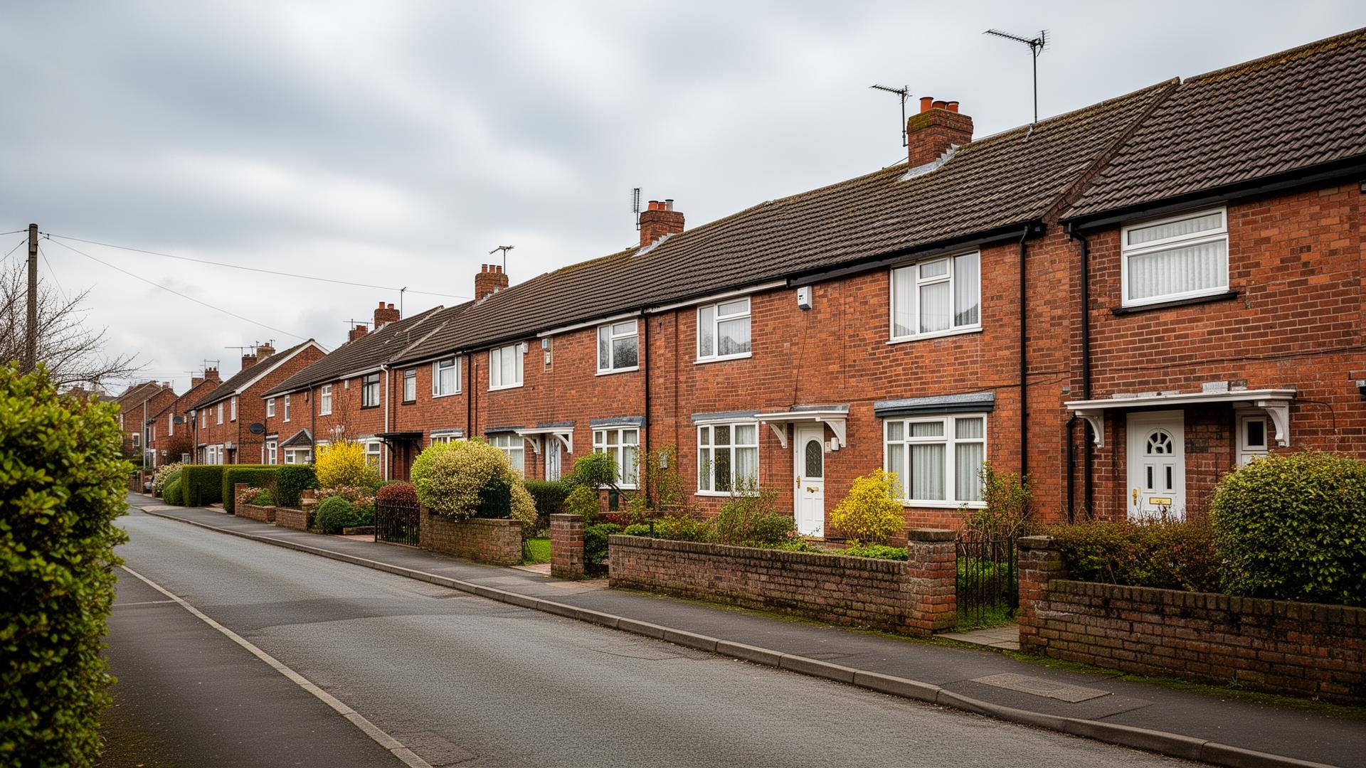 Terraced brick houses with tiled roofs in Spennymoor, County Durham